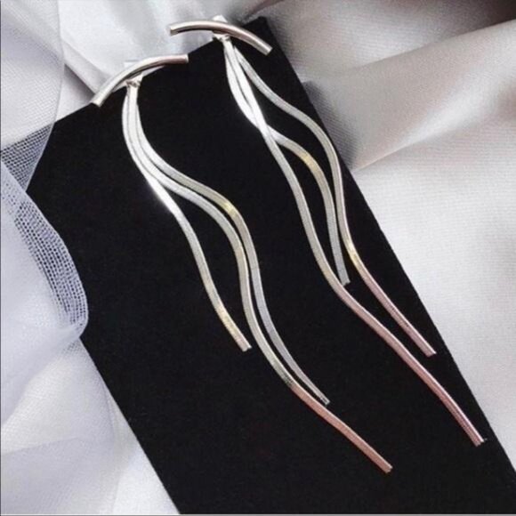 NEW STERLING SILVER LONG TASSEL ARK EARRINGS, NICE EARRINGS, CUTE EARRINGS - Picture 4 of 4